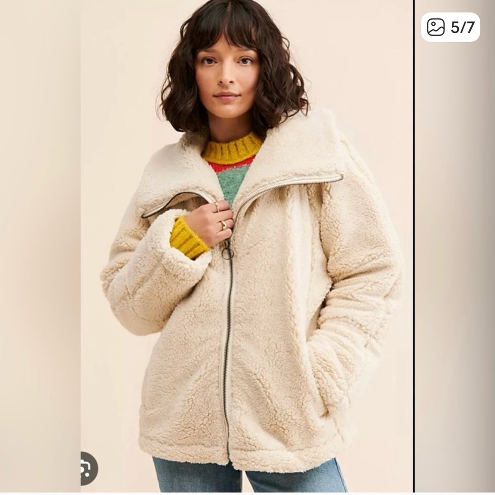 Free People Raya Cozy Fuzzy Cream Teddy Coat, Size Medium
